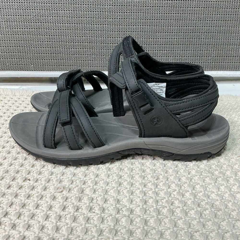 Northside Womens Covina Sport Open Toe Strap Sandal Black/Gray Size 9